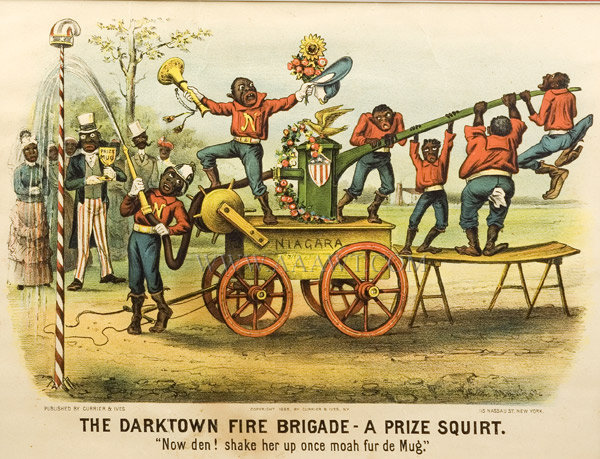 Currier and Ives, the Darktown Fire Brigade, A Prize Squirt
Published by Joseph Koehler
New York City
Chromolithograph
1894, entire view